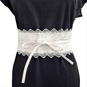 Corset White Wide waist Lace Faux Leather belt Obi Wrap Boho wedding sash